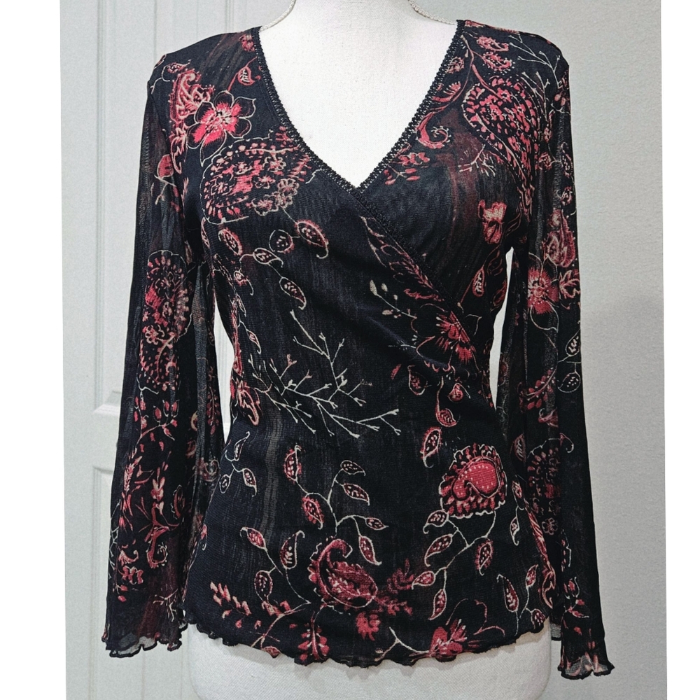 Paisley Mesh Bell Sleeve Blouse THE LIMITED Size Small